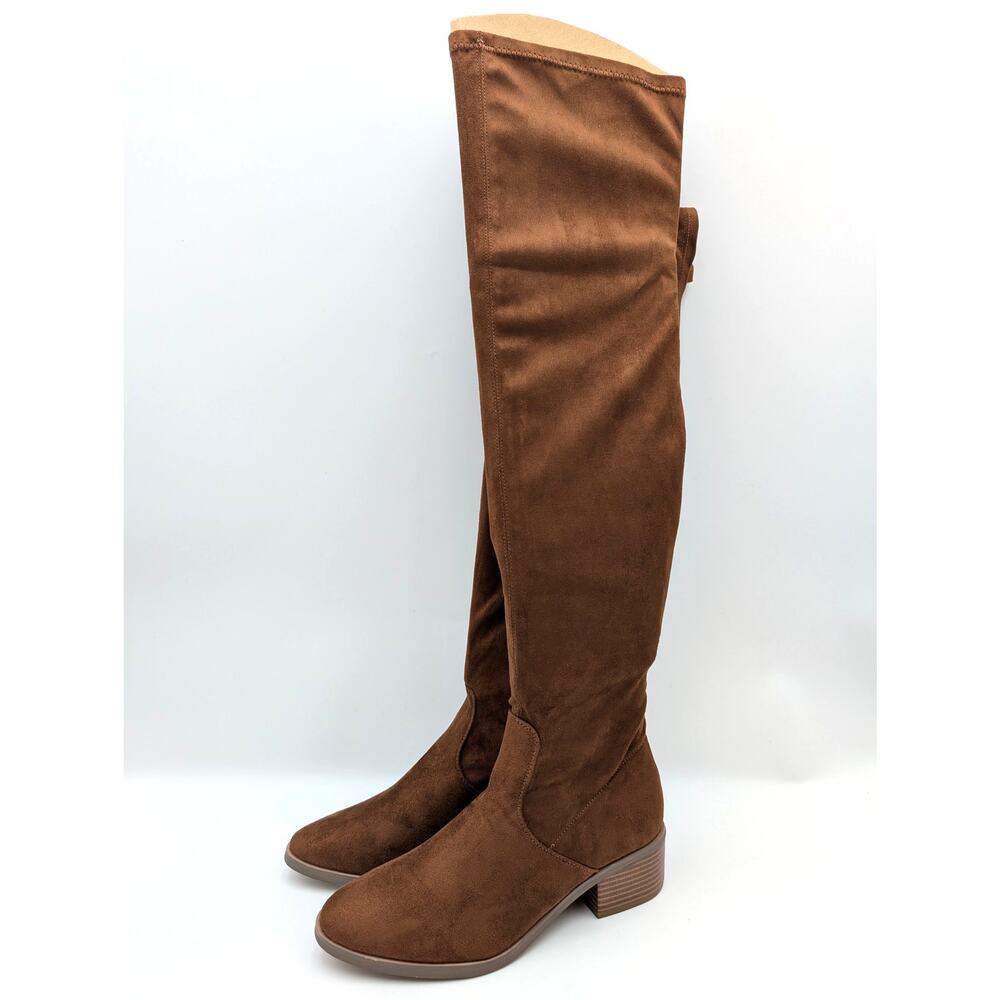New York & Company Rana Over The Knee Boots Side Zip Women's Brown Sz US7 EU37.5